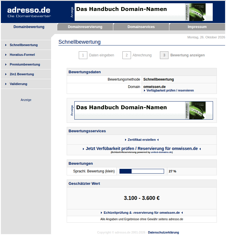 Schnellbewertung von adresso.de für omwissen.de
